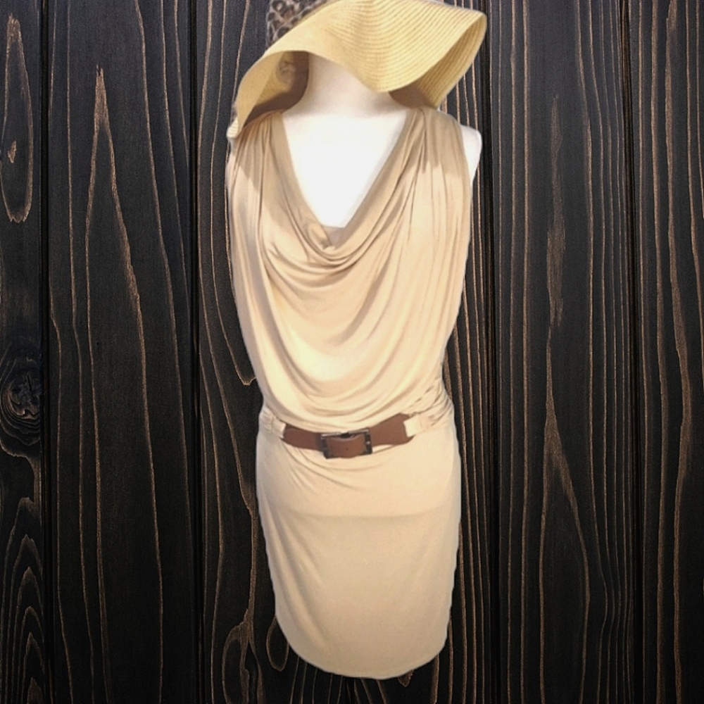Boston Proper Tan Camel Sleeveless Belted Mini Dress Size 4